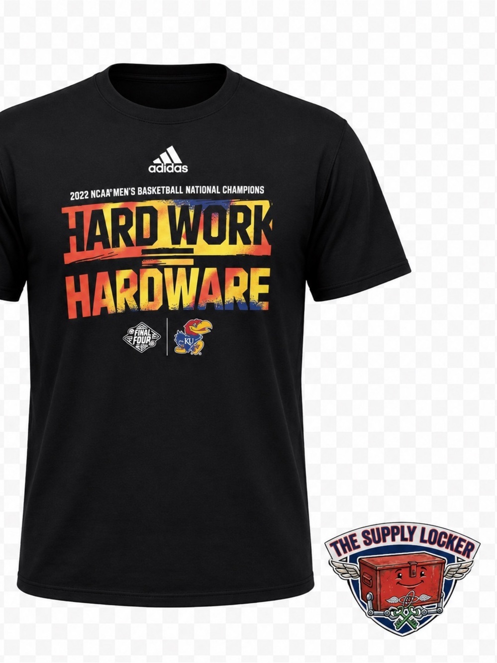 Adidas Kansas Jayhawks 2022 NCAA Champions Hard Work Hardware Shirt XL